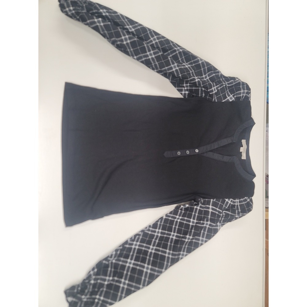 Loft Women's Black Long Sleeve Button‎ Down Plaid Sleeve Top Size S - Picture 2 of 6